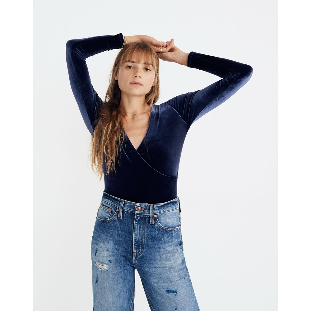 Madewell Navy Velvet Bodysuit